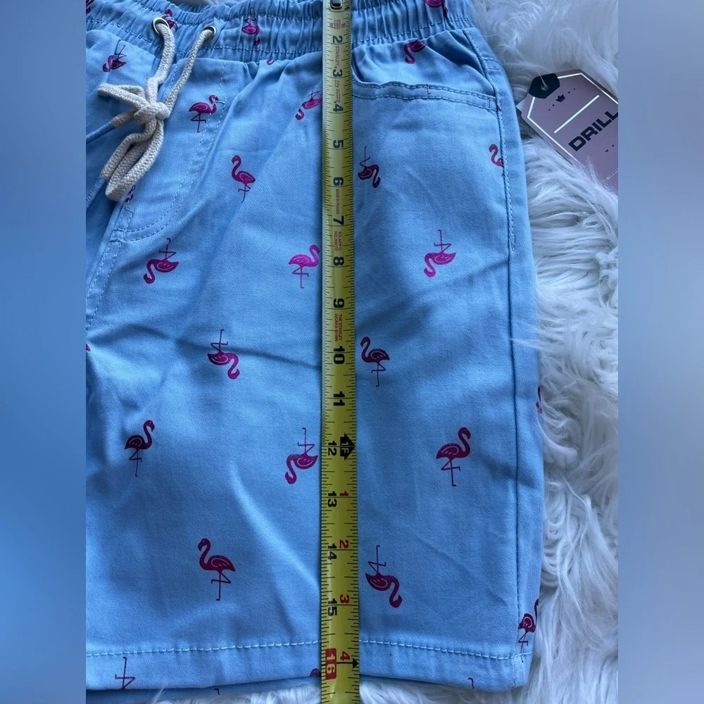 🆕 Drill Clothing Company Cotton Shorts Blue Men’s Metallic Pink Flamingos Size M
